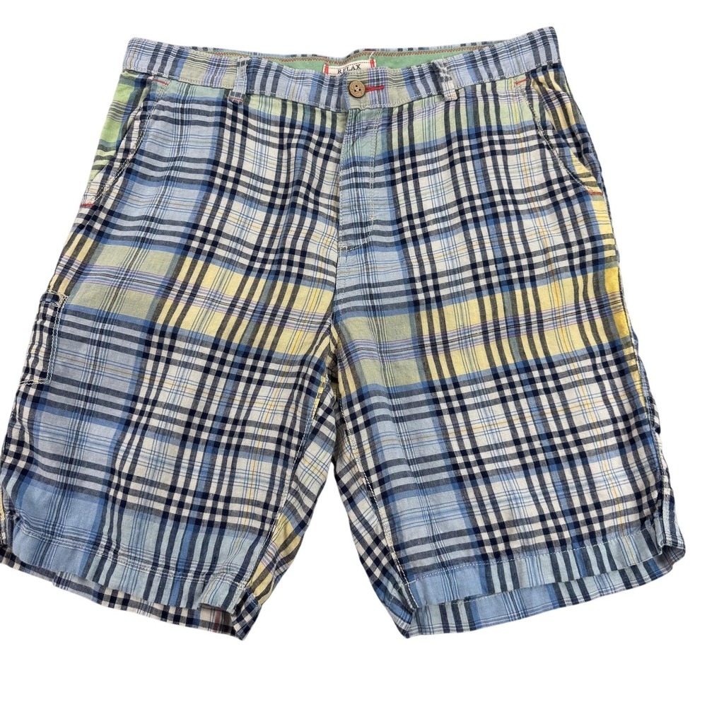 Tommy Bahama Linen Shorts Mens 36 Multicolor Plaid Bermuda BeachLightweight 36x9